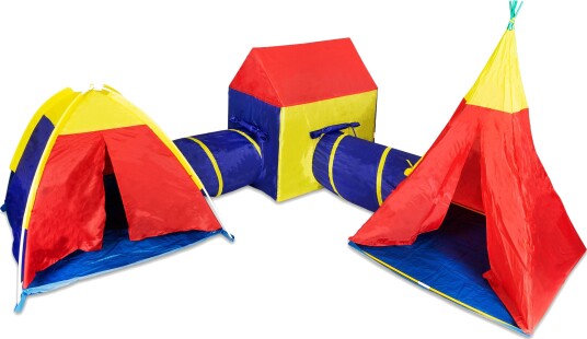 Sett med barnetelt 5i1 hus og tunneler Iplay Sett med barnetelt 5i1 hus og tunneler Iplay