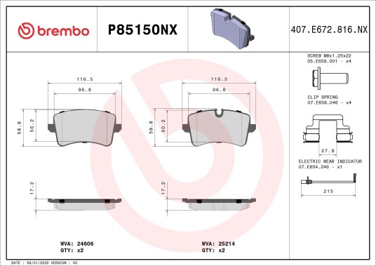 Bremseklosser BREMBO P85150NX