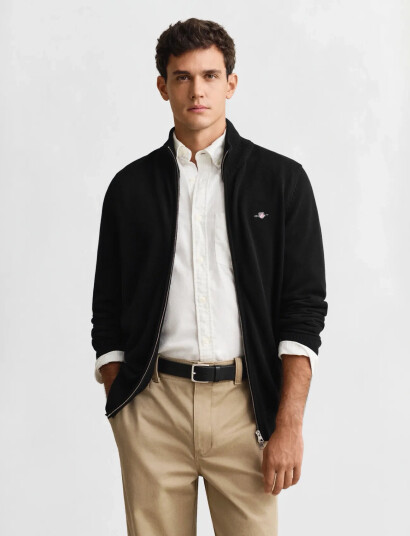 GANT Casual Cotton Zip Cardigan - Black - M