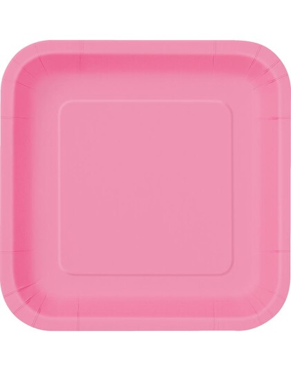 Unique 14 stk Firkantede Rosa Papptallerkener 22 cm 31437