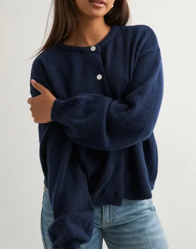 Pieces Blå Pcida Ls O Neck Knit Cardigan Noos