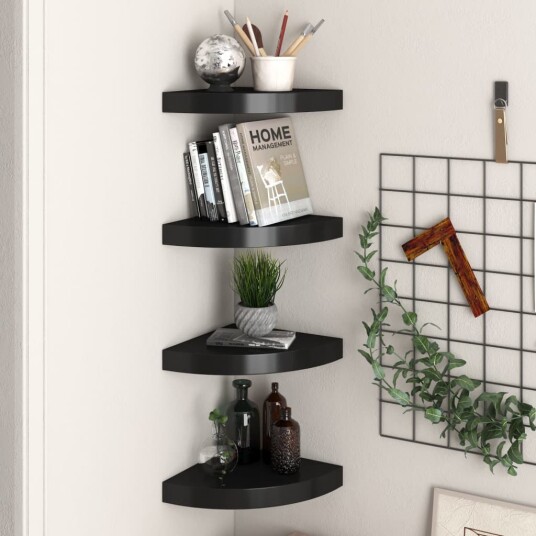  Flytende vegghyller 4 stk svart 25x25x3,8 cm MDF 8720286075319