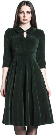 H&R London   Rockabilly Middellang kjole   Glamorøs fløyelskjole   XS til 4XL   Damer   mørkegrønn