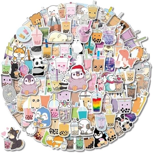 Vannflaske Boba klistremerker 100 stk Kawaii Bubble Tea klistremerker drikkeklistremerker søte te klistremerker i vinyl estetiske klistremerker