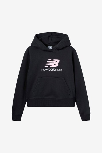 New Balance Hettegenser Brush Back Stacked Logo Svart New Balance Hettegenser Brush Back Stacked Logo Svart