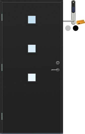 Ytterdør Bygg1 Selje med Yale Entrus BxH: 90x210 cm - Venstre, NCS S-8500-N, Dempet Sort, Yale Sølv