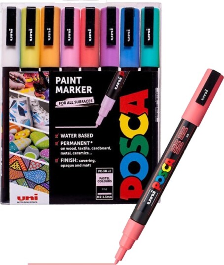 POSCA PC-3M Marker Pastel 8 vannbaserte tusjer 0,9-1,3 mm