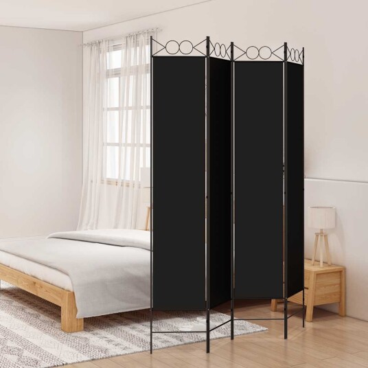 vidaXL Romdeler 4 paneler svart 160x220 cm stoff