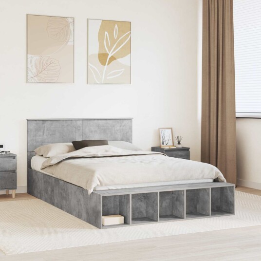 Sengestamme med hylle Betonggrå 160 x 200 cm Konstruert tre