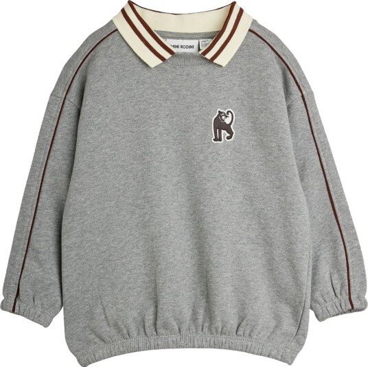 Mini Rodini Panther Patch Piping Collar Sweatshirt   Grey   128/134