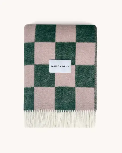 Maison Deux Checkerboard Pledd Mørk Grønn/Rosa