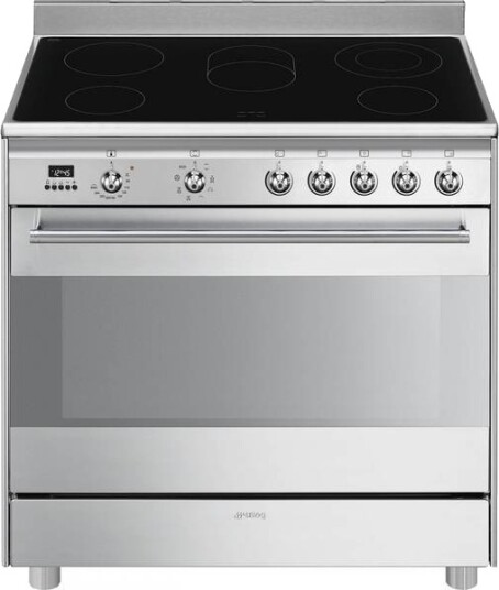 Smeg 90 cm Glasskeramisk Komfyr med Varmluft og Selvrensing i Rustfritt Stål SCD91CMX9 Smeg 90 cm Glasskeramisk Komfyr med Varmluft og Selvrensing i Rustfritt Stål SCD91CMX9