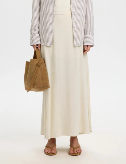Selected Slfviva Hw Ankle Linen Blend Skirt Noos Cream 36