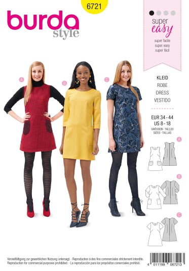 Burda 6721 - Kjole EUR: 34-44, US: 8-18