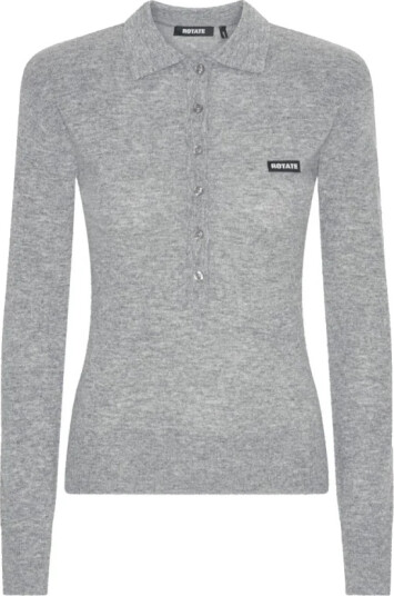 ROTATE Wool Longleeve Polo Grey S ROTATE Wool Longleeve Polo Grey S