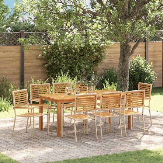 9 Delt Hage Spisebordsett Beige Poly Rattan Akasie