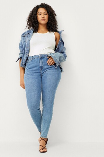 Ellos Plus Collection Smale stretchjeans med høy midje Blå