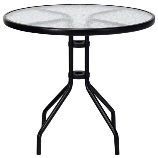 Hagebord med herdet glass bordplate og paraplyhull og metallramme terrassebord Hagebord med herdet glass bordplate og paraplyhull og metallramme terrassebord