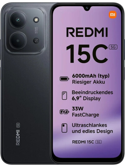 Xiaomi Redmi 15C 5G Smarttelefon 4GB RAM 128GB Dobbelt-SIM Midnatts Sort