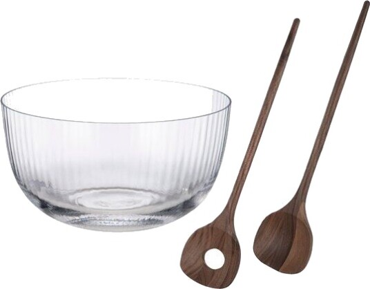 Modern House Timeless salatbolle med salatbestikk 3L klar/valnøtt Modern House Timeless salatbolle med salatbestikk 3L klar/valnøtt