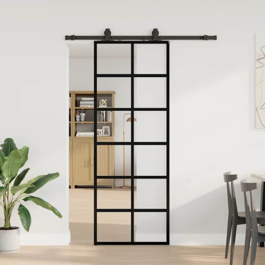 vidaXL Skyvedør med monteringssett svart 76x205 cm ESG-glass