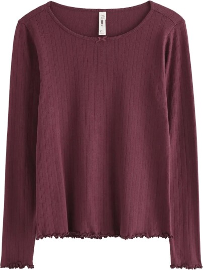 Lindex Pyjama Top In Pointelle DARK DUSTY RED XS