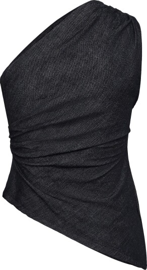 Mango Asymmetric Neckline Cotton Top Navy M
