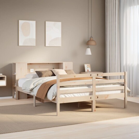 Seng med bokhylle uten madrass 160x200 cm heltre furu 8721158606433