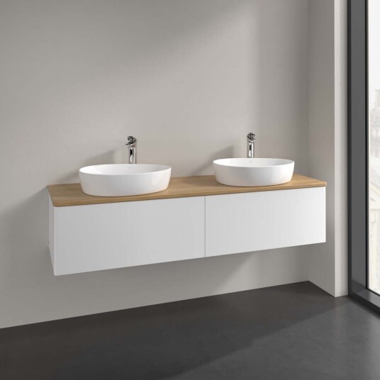 Villeroy & Boch Antao Servantskap med 2 skuffer 160x50x36 cm u/lys Hvit Matt/Eik Villeroy & Boch Antao Servantskap med 2 skuffer 160x50x36 cm u/lys Hvit Matt/Eik