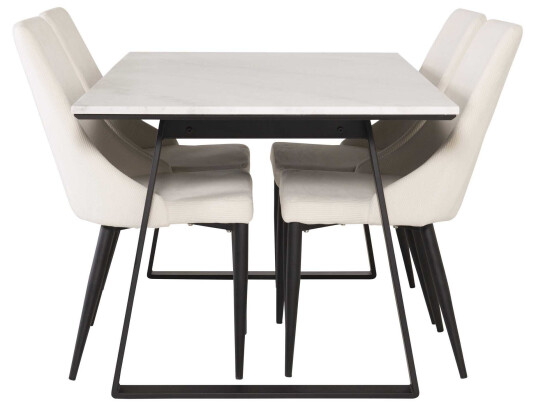 Venture Design Estelle & Leone spisegruppe Hvit/beige 4 st stoler & bord 140 x 90 cm