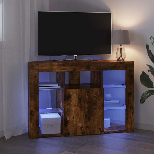 Hjørne LED TV skap Røkt eik 105 x 40 x 68 cm Konstruert tre