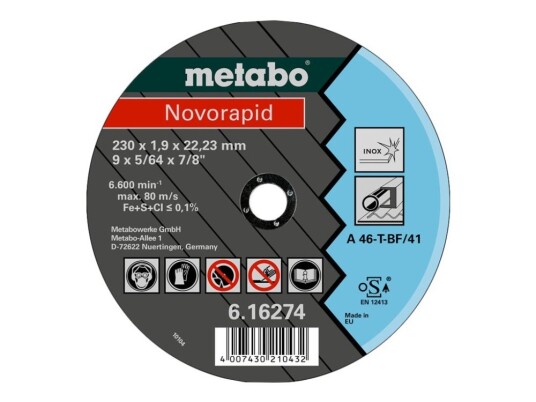 Metabo Novorapid Tf 41 - Skjæreplate - For Metall, Rør, Profiles, Inox Steel, Sheets - 230 Mm - Grovkorn: A46