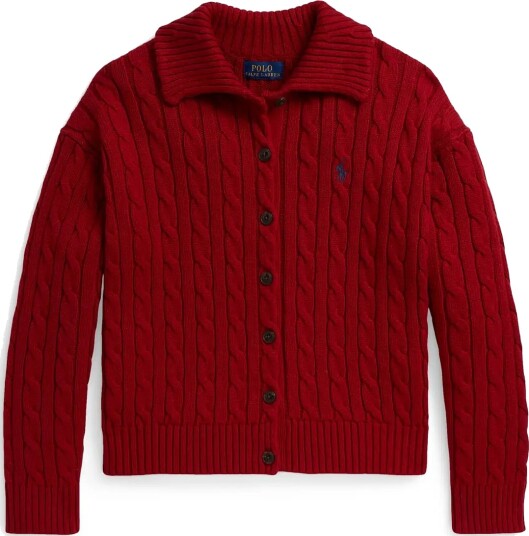 Ralph Lauren Kids Cable Knit Collared Cardigan Red XL