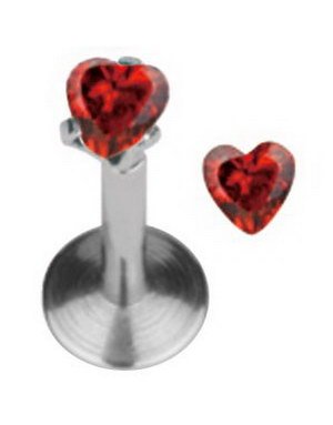 Aab Labret med hjerteformet Rød Sten Strl 1.2 x 10 mm