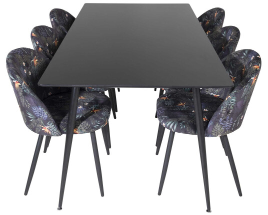 Venture Design Silar & Velvet spisegruppe Svart/flerfarget 6 st stoler & bord 180 x 90 cm