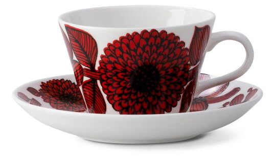 Gustavsbergs Porslinsfabrik Röd Aster kaffekopp med skål Kaffekopp + skål