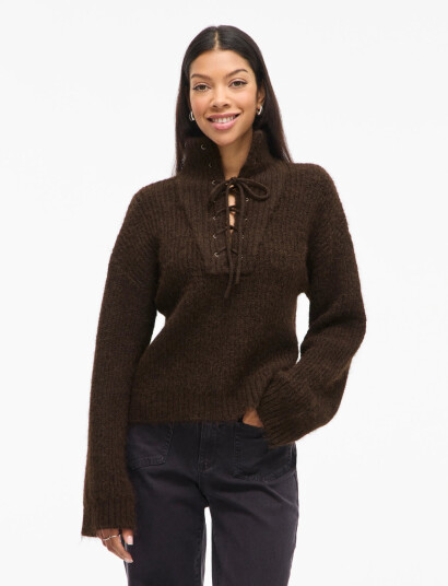 Vila Vigleeba High Neck L/S Rib Knit Top - Brown - XXL