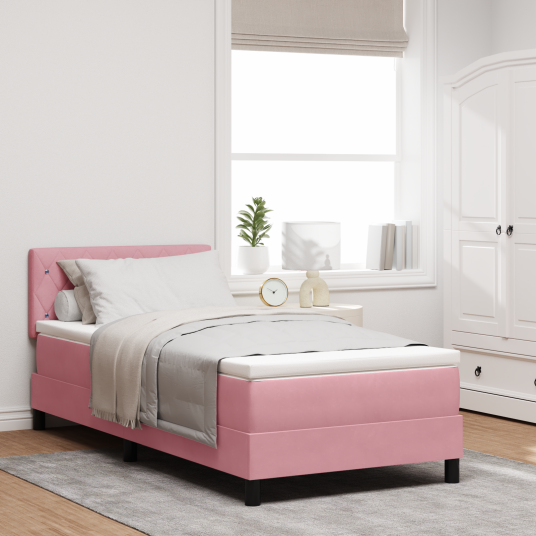 Box Spring Seng med Madrass Rosa 90x200 cm Fløyel