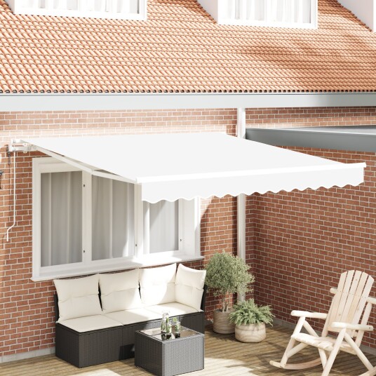 Automatisk Uttrekkbar Markise Hvit 350x250 cm Markise Erstatningsstoff for 3,5x2,5 m Ramme Hvit