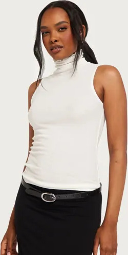 Nelly Hvit Soft Sleeveless Turtleneck Top