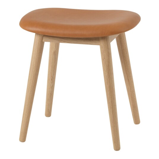 Muuto Fiber Stool Wood Base 45 cm Sense Refine Leather Cognac / Oak