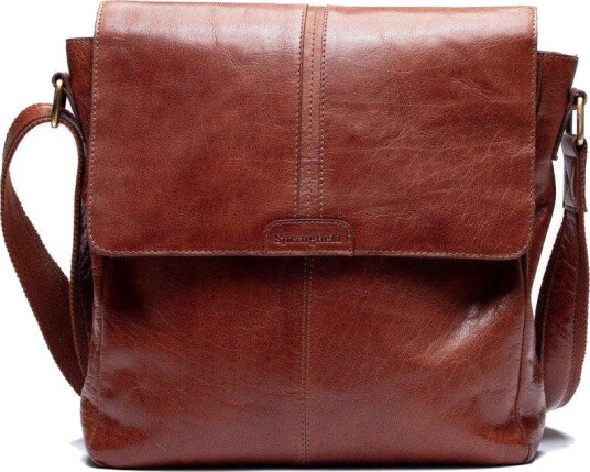 Springfield Stor skulderveske med lokk i skinn Cognac