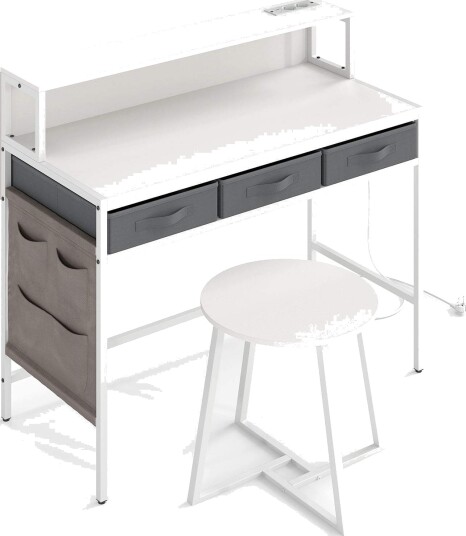 Ergonomisk skrivebord med ladeporter og krakk – hvit