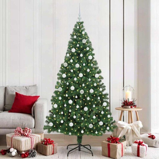  Kunstig juletre med 300 LED grønn 210 cm PVC og Stål og Plast