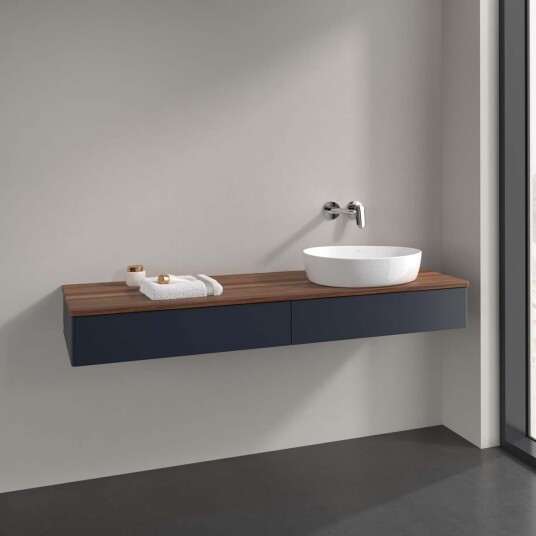 Villeroy & Boch  Antao Servantskap med 2 skuffer 160x50x19 cm u/lys Blå Matt/Valnøtt