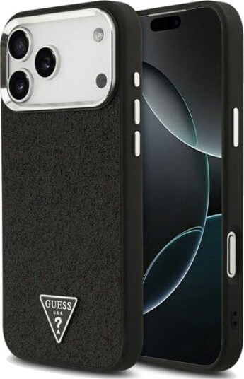 GUESS Glitter Triangle Logo MagSafe Case for iPhone 17 Pro Max - Black