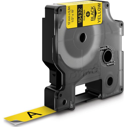 Dymo Rhino 12mm Vinyl sort på gul - 1861627