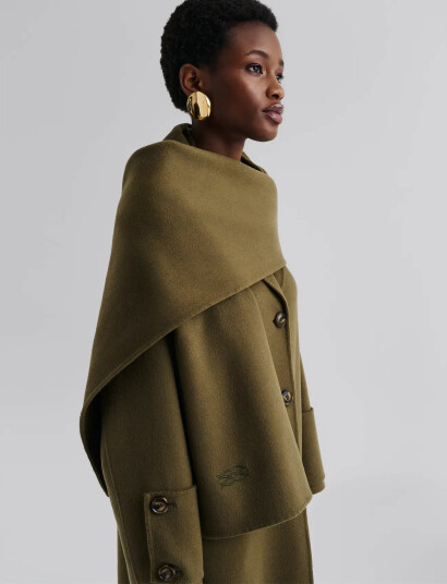 Malina Aloria Double Faced Wool Cashmere Silk Scarf - Khaki green - ONE SIZE Malina Aloria Double Faced Wool Cashmere Silk Scarf - Khaki green - ONE SIZE