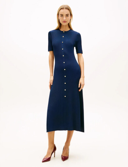 Tommy Hilfiger Rayon Rib F&F Midi Dress - Navy - R/XS