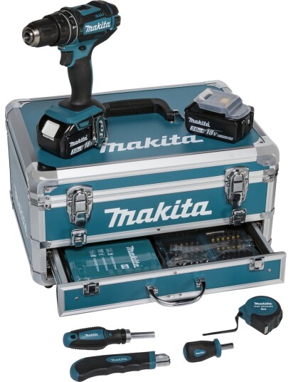 Makita Borskrumaskinsett DHP482RFX9 18v Med Batteri Og Tilbehør